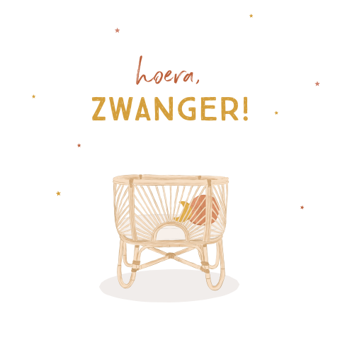 Wenskaart met wiegje. Hoera, zwanger!