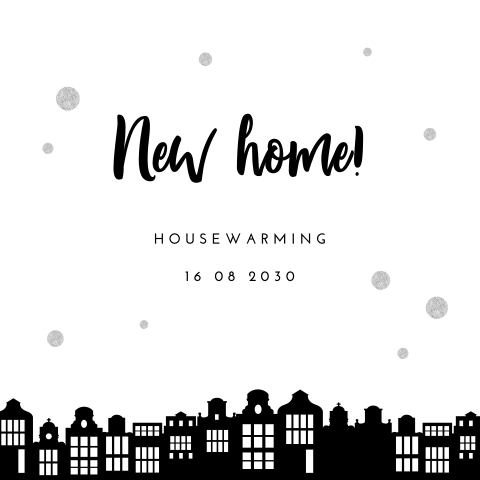 Uitnodiging housewarming met huisjes