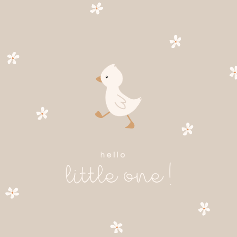 Wenskaart geboorte baby in beige met eendje en bloemetjes