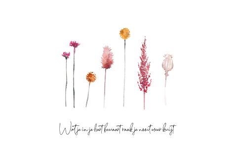 Wenskaart condoleance met mooie droogbloemen