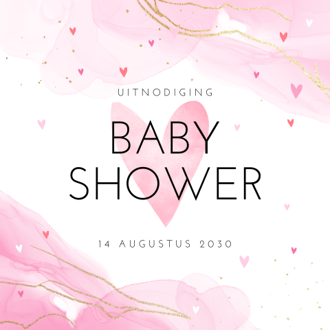 Uitnodiging babyshower roze met hartjes