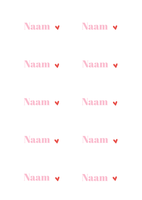 Vrolijke naamkaartjes in roze en rood