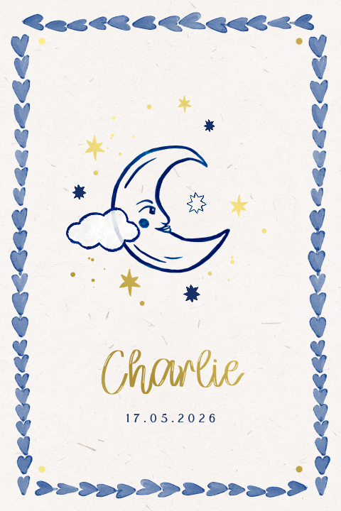 Geboortekaartje met maan en goudfolie
