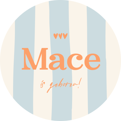 Raamsticker rond in blauw/ oranje met strepen en hartjes