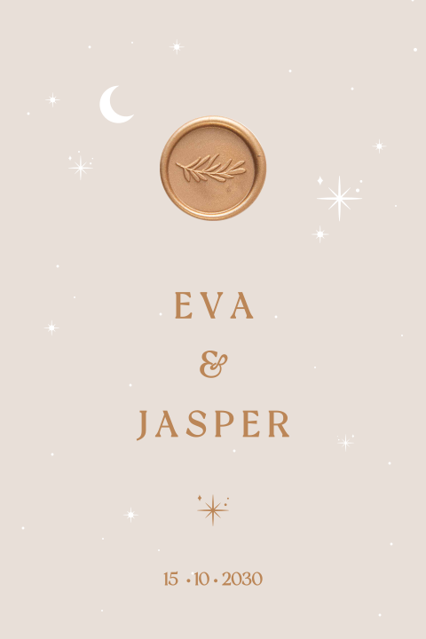 Trouwkaart celestial in beige met lakzegel