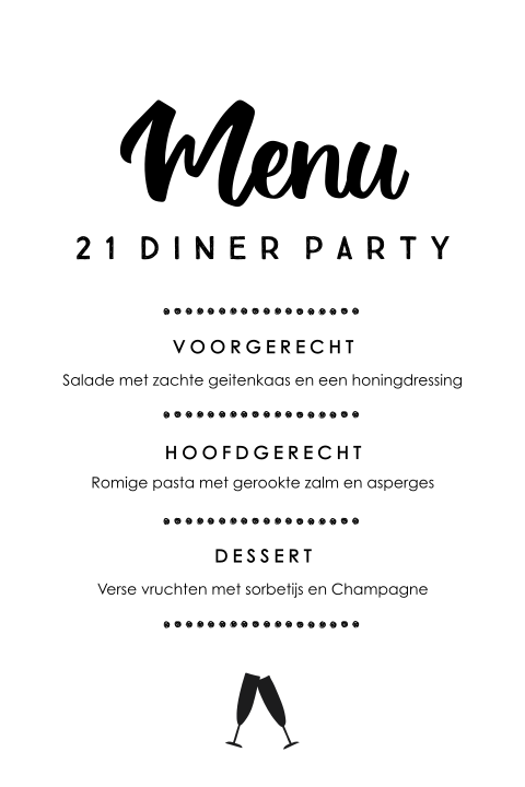 Twenty one dinner menukaart