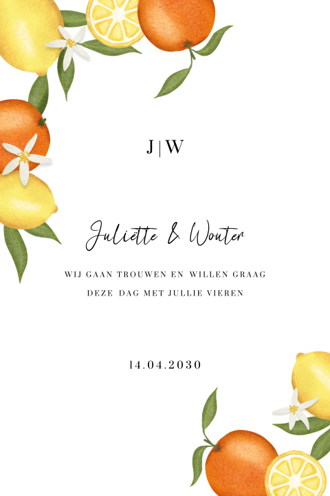 Stijlvolle uitnodiging bruiloft met fruit