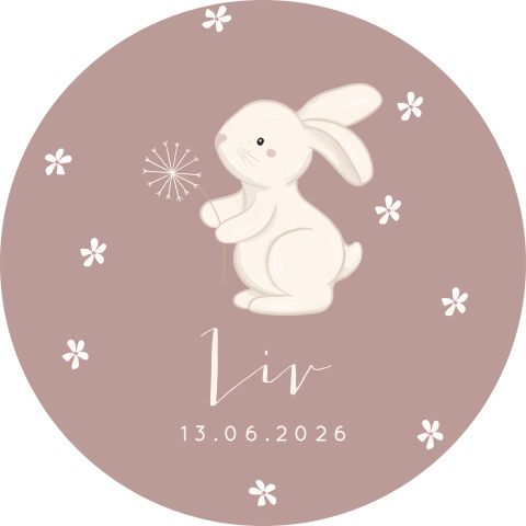 Lieve raamsticker in roze met konijntje en bloemetjes