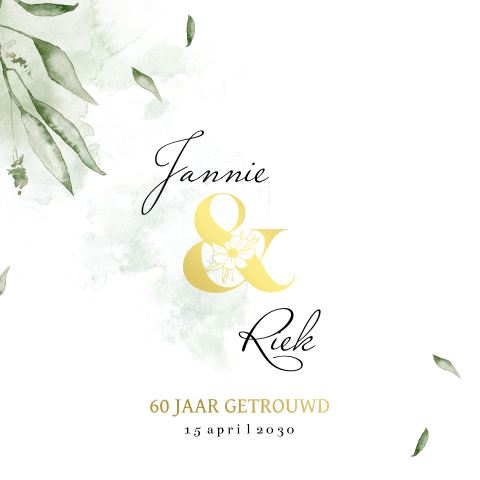 Goudfolie uitnodiging 60 jaar getrouwd met botanische aquarel