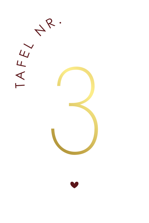 Tafelnummer bruiloft in boogvorm met goudfolie