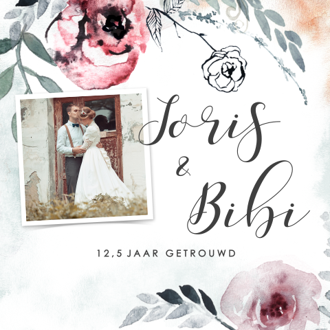 Uitnodiging 12,5-jarig jubileum met bloemen