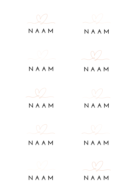 Bruiloft naamkaartjes met roséfolie hartje