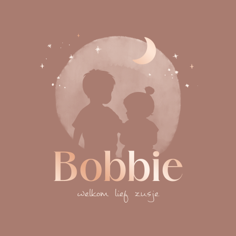 Geboortekaartje voor zusje met silhouet en roséfolie