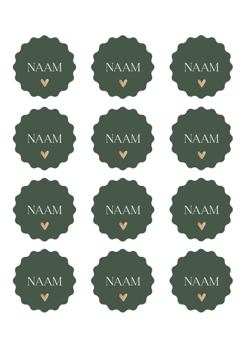Naamkaartjes voor bruiloft donkergroen met zigzag randen