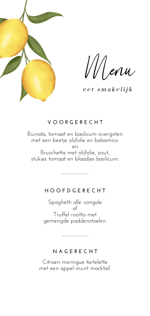 Stijlvolle menukaart met citroenen