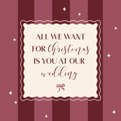 Kerst Save the date in rood en donkerroze met kader en sterretjes