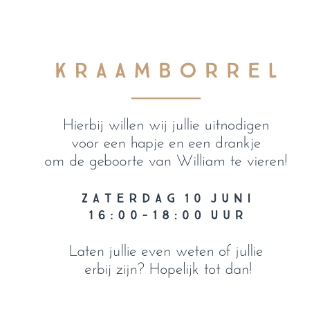 Kraamborrel kaartje klassiek clean met ronde hoeken