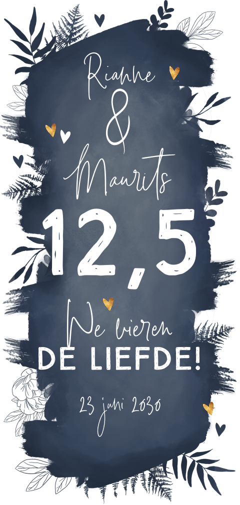 Uitnodiging 12,5 jaar getrouwd met watercolour en hartjes