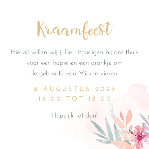 Klein kraamborrelkaartje met botanische print