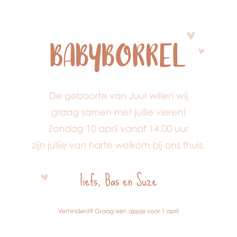 Kraamborrelkaartje met ronde hoeken en madeliefje