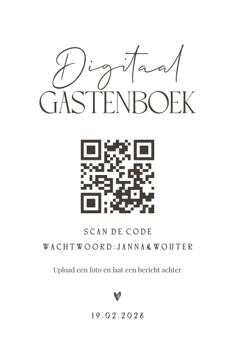 Digitaal gastenboek kaart bruiloft zwart wit