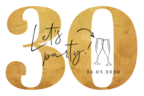 Uitnodiging verjaardag 30 jaar in cijfer vorm goud