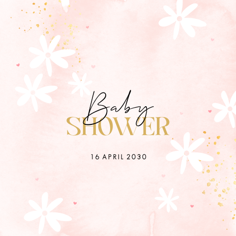 Uitnodiging babyshower roze met bloemetjes