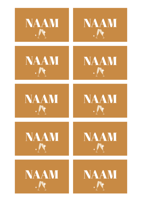 Naamkaartjes met champagneglazen in bruine tinten