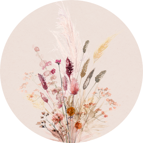 Muurcirkel met boeket droogbloemen