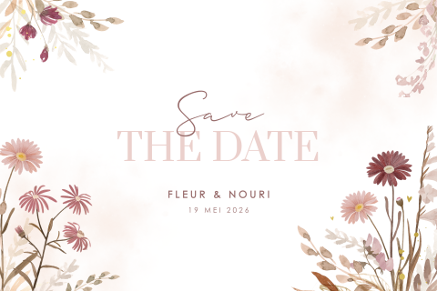 Stijlvolle save the date bloemen met goudfolie details