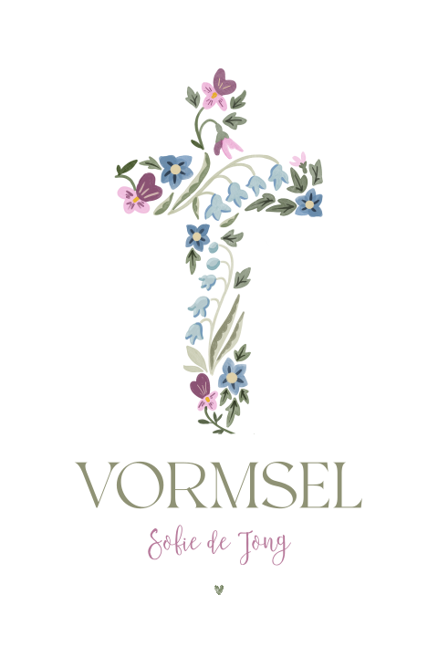 Vormsel uitnodiging met een kruis van bloemen