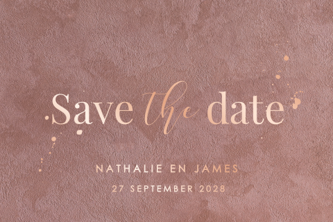 Save the date velvet look met roséfolie calligraphy
