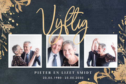 Uitnodiging gouden huwelijk met foto's en goudlook