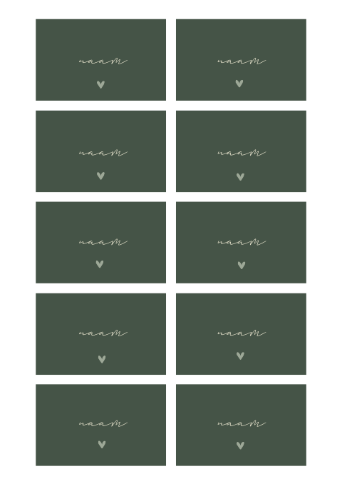 Naamkaartjes bruiloft donkergroen met hartje