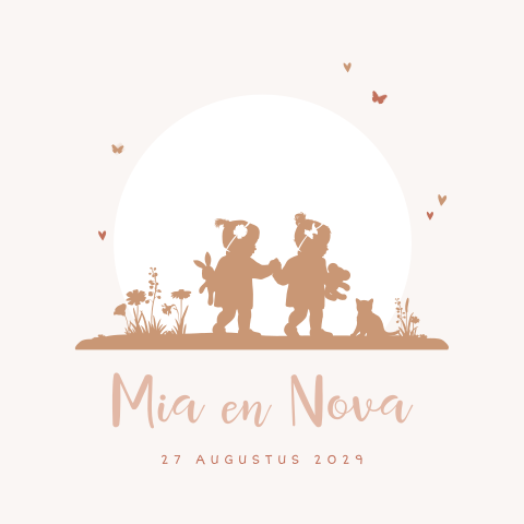 Lief geboortekaartje meisjestweeling met silhouetjes