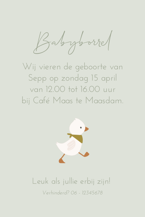Kraamborrelkaartje met schattig eendje
