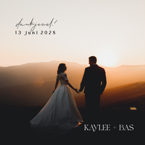 Bedankkaart bruiloft stijlvol beige met foto