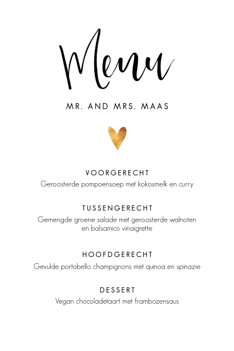 Stijlvolle menukaart kalligraphy
