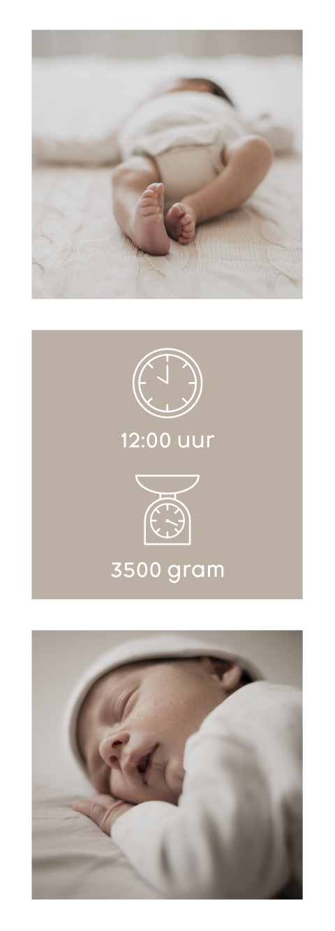 Fotostrip bij geboortekaartje met gewicht en tijd | 4 stuks