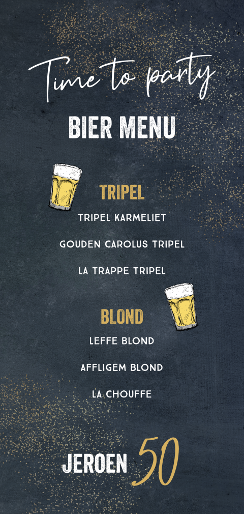 Menukaart verjaardag 50 jaar met bierglazen