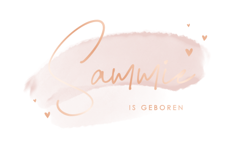 Geboortekaartje meisje met roze watercolour en rosegouden folie