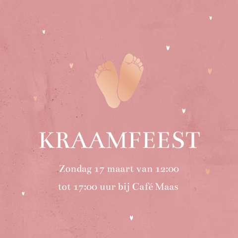 Klein kraamborrelkaartje met rosé folie en babyvoetjes