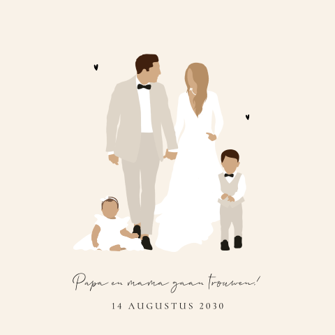 Trouwkaart met faceless illustratie gezin