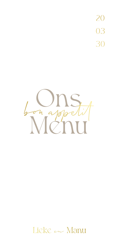 Menukaart bruiloft met stijlvolle typografie en goudfolie
