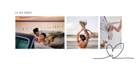 Bedankkaart voor bruiloft met drie foto's