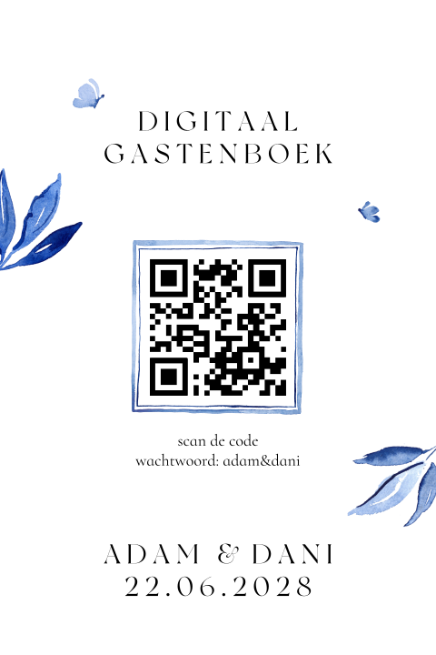 Digitaal gastenboek kaart bruiloft Delfts blauw