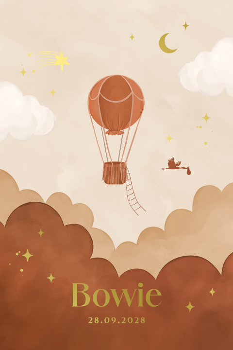 geboortekaartje met luchtballon en goudfolie