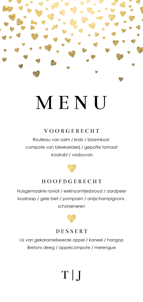 Menukaart met gouden hartjes