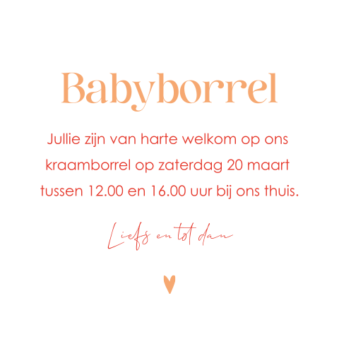 Kraamborrelkaartje color blocking oranje en rood