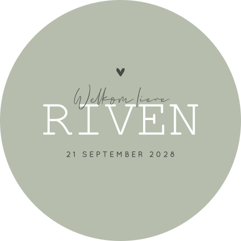 Raamsticker in olijfgroen met donkergroene belettering en hartje